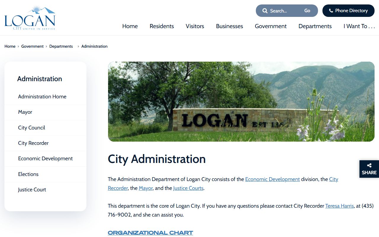 Logan Phone Directory city council and administration screenshot