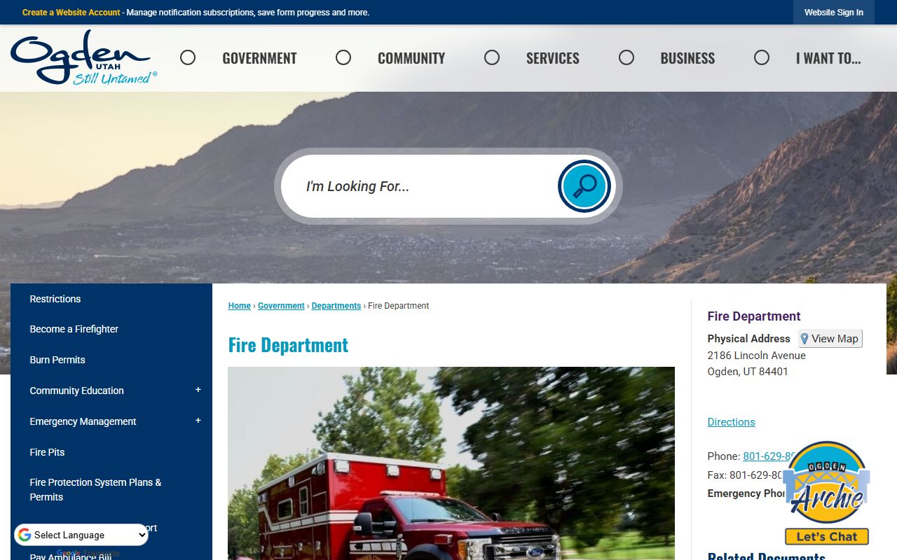 Ogden Phone Directory fire department screenshot