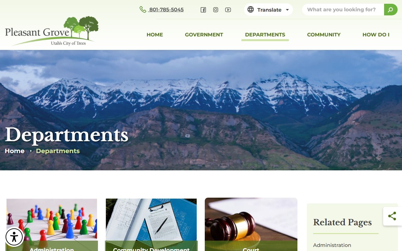 Pleasant Grove Phone Directory departments page screenshot