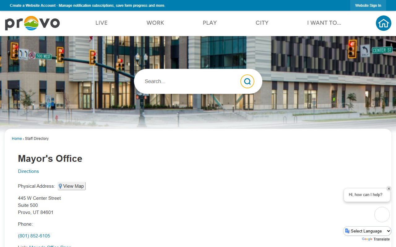 Provo Phone Directory mayor office directory screenshot