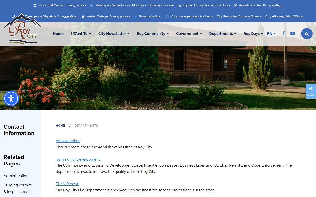 Roy Phone Directory city departments screenshot