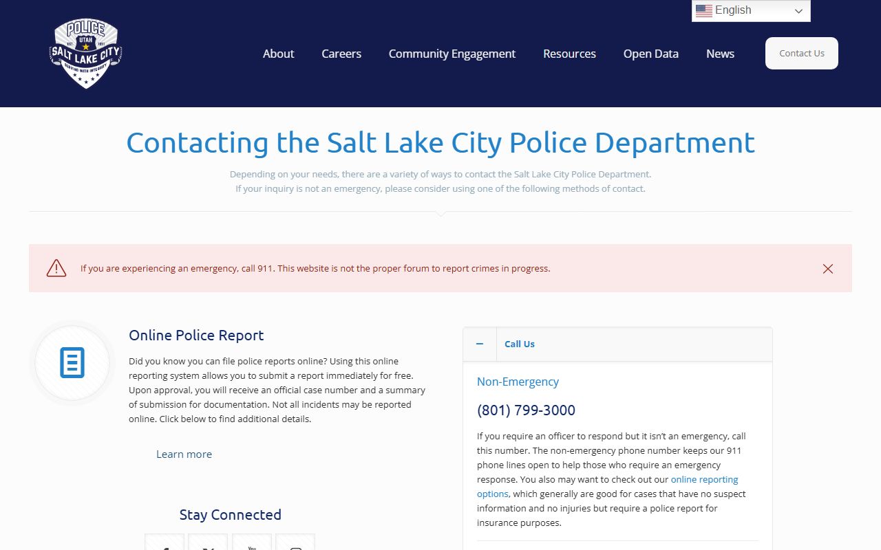 Salt Lake City Phone Directory police contact page screenshot
