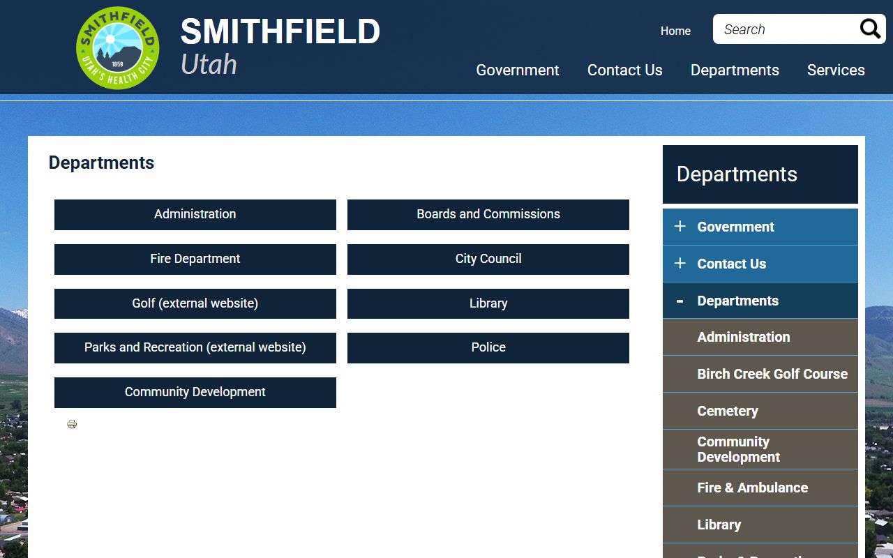 Smithfield Phone Directory screenshot of the departments page