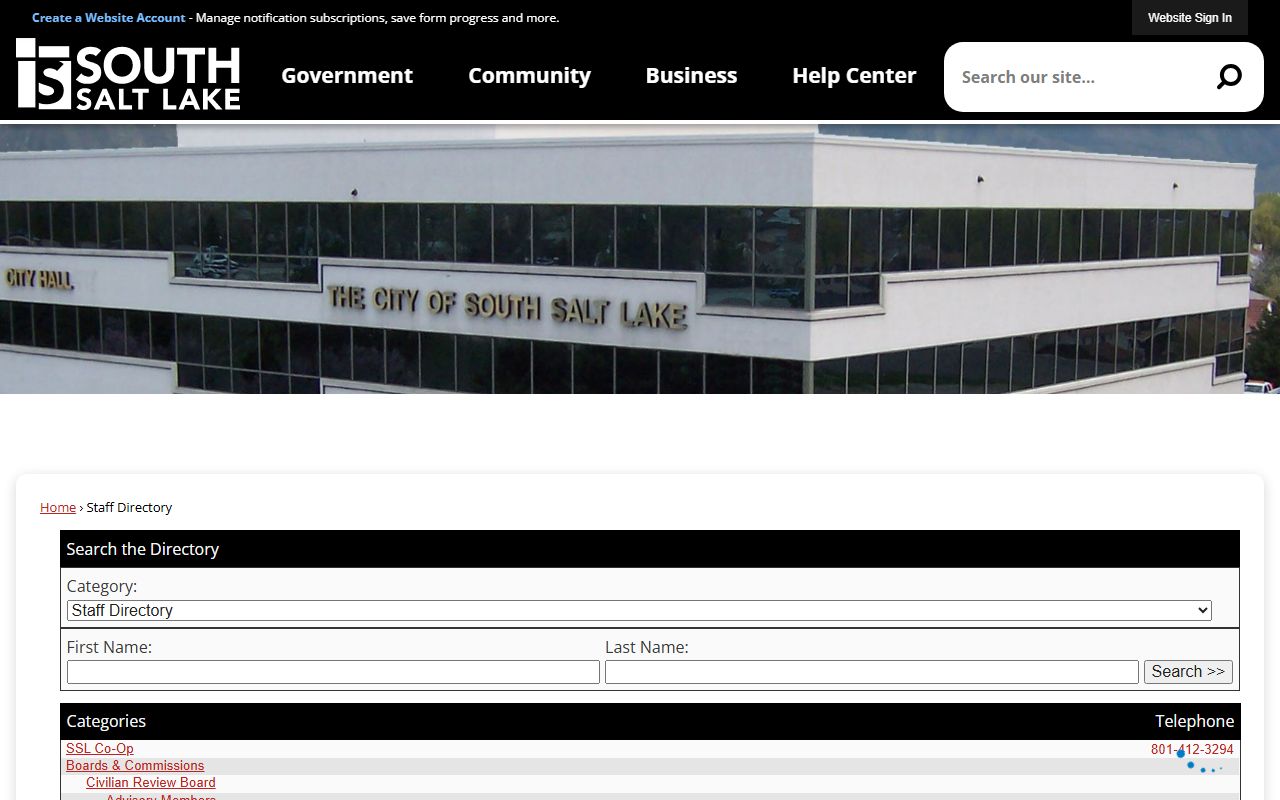 South Salt Lake Phone Directory staff directory screenshot