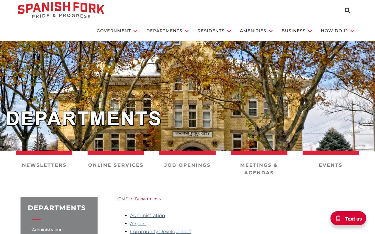 Spanish Fork Phone Directory departments screenshot