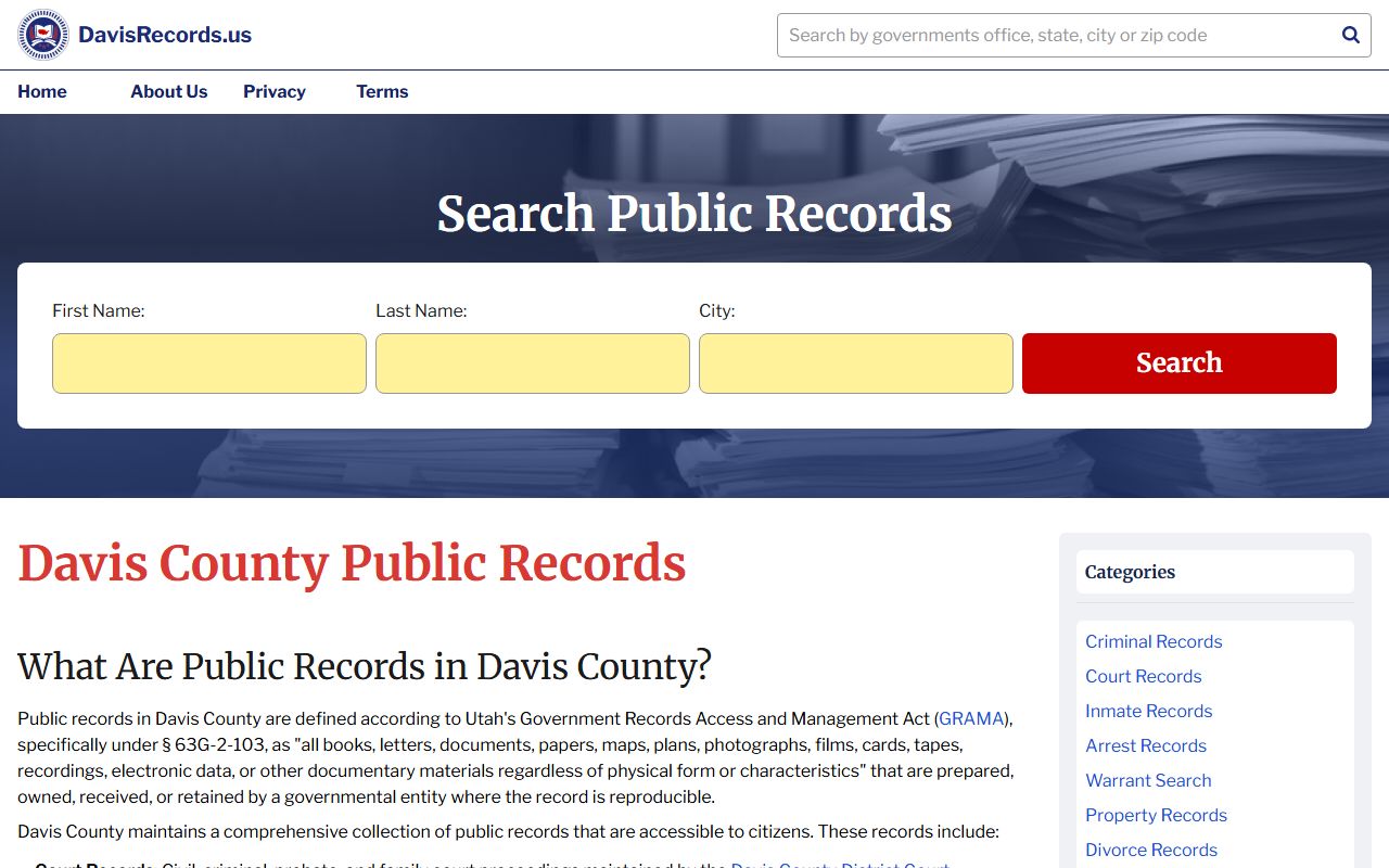 Davis County Phone Directory recorder property search page