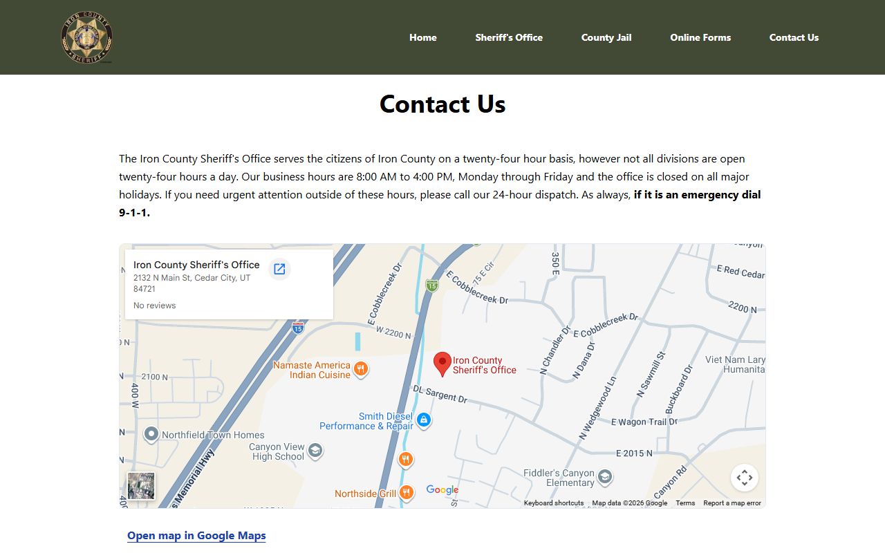 Iron County Phone Directory sheriff office screenshot