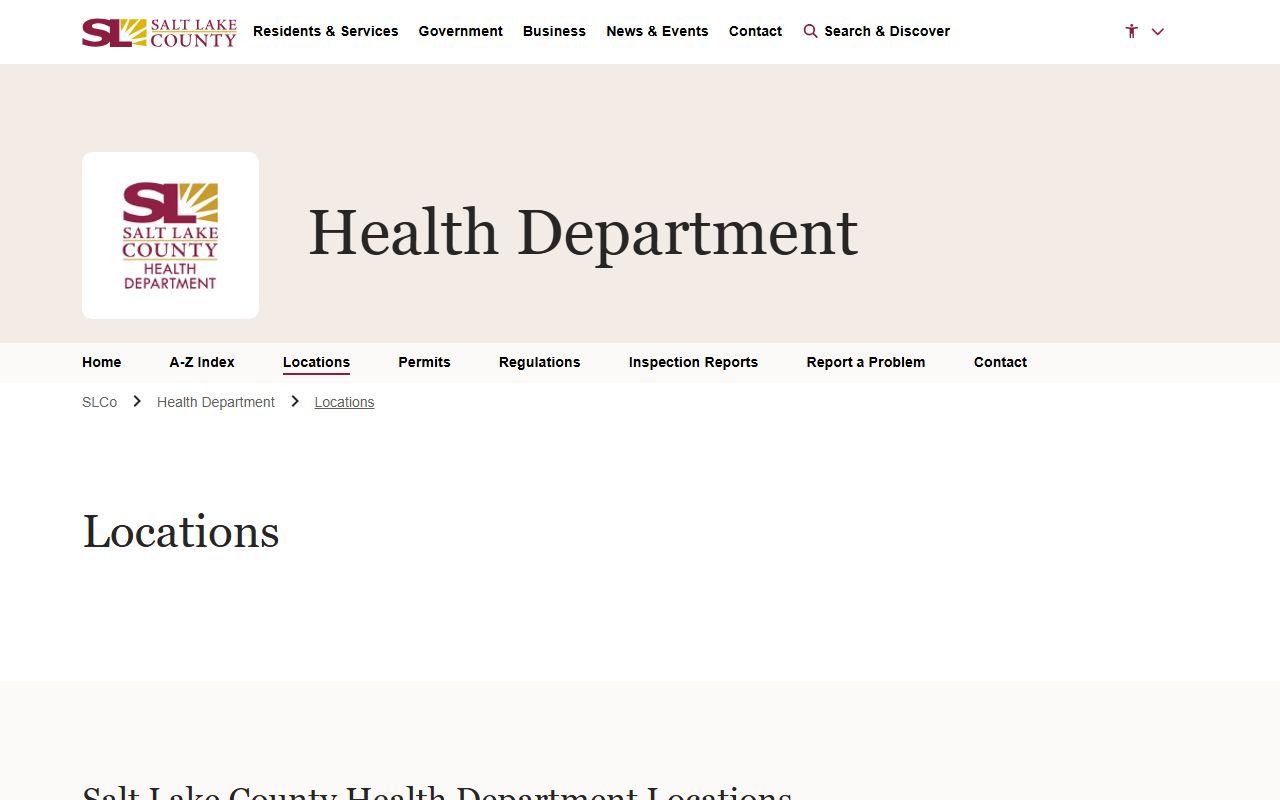 Salt Lake County Phone Directory health department locations screenshot