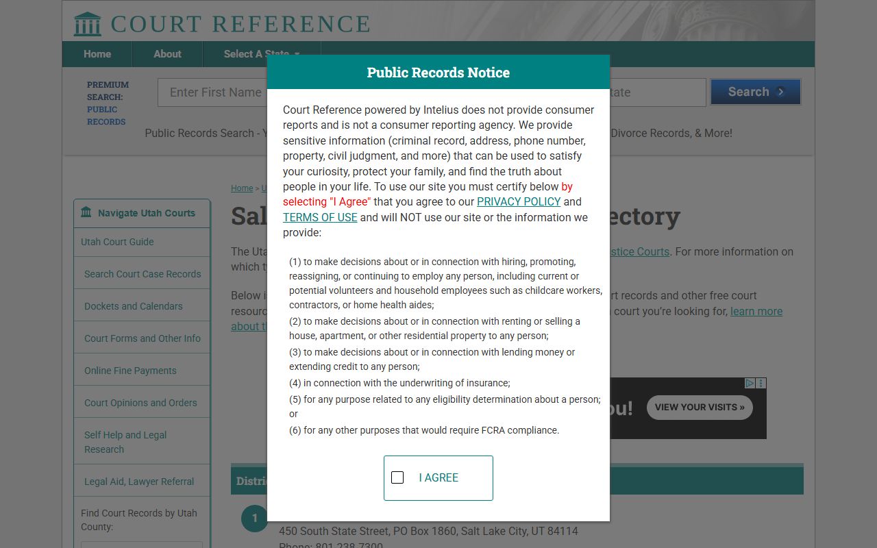 Salt Lake County Phone Directory justice court information screenshot