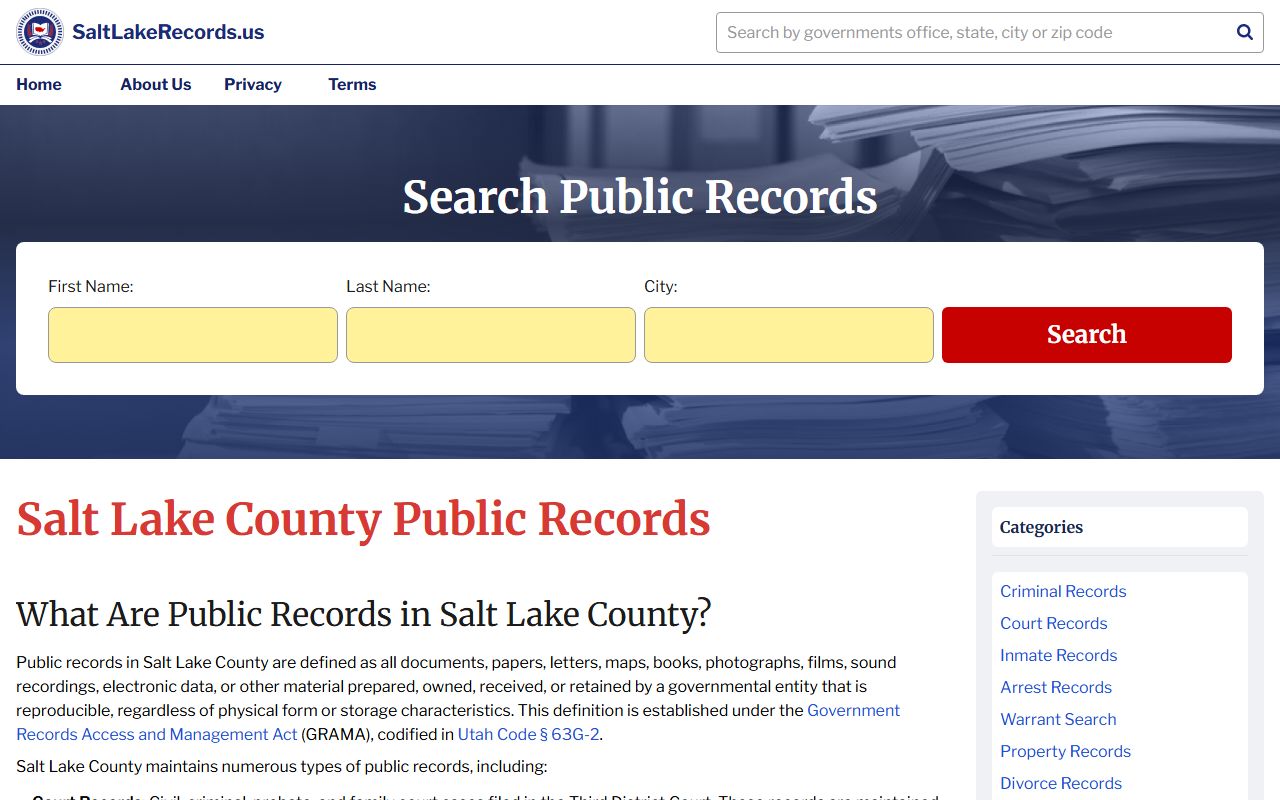 Salt Lake County Phone Directory recorder records portal screenshot