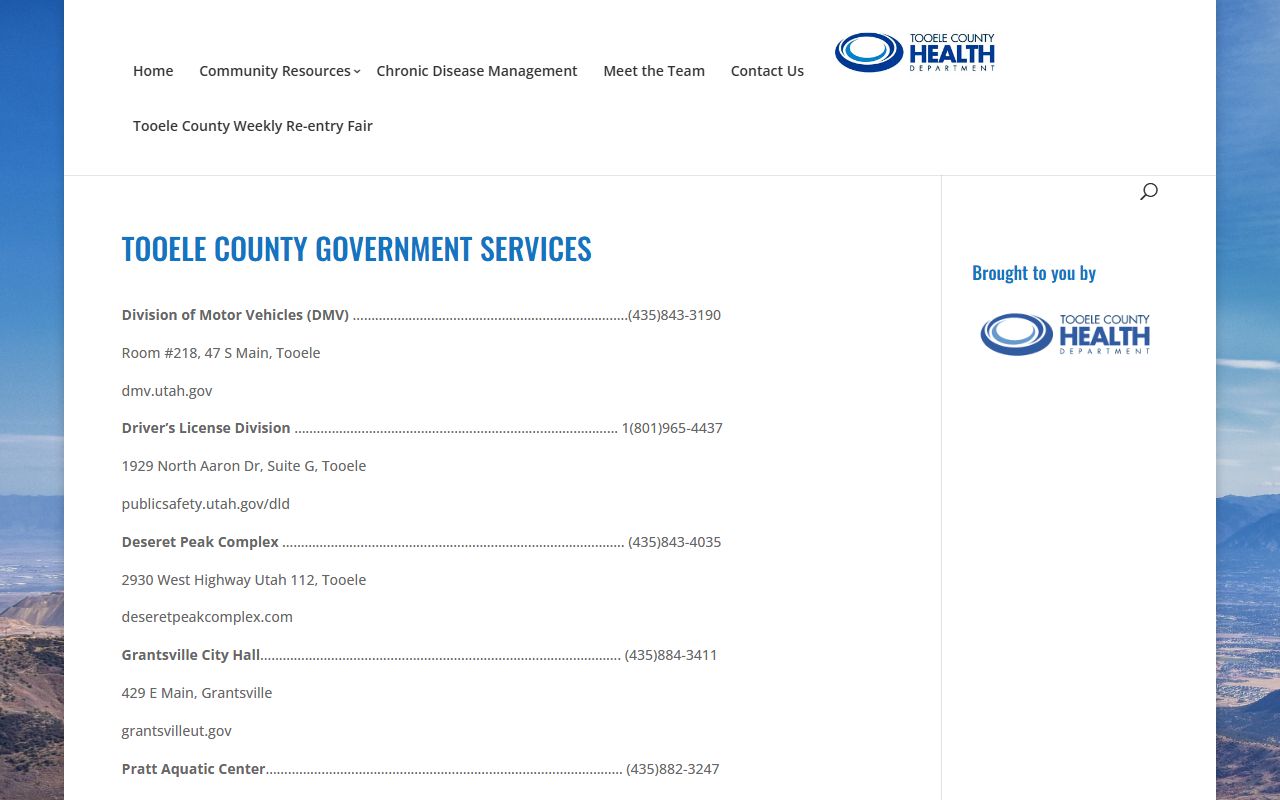 Tooele County Phone Directory government services screenshot