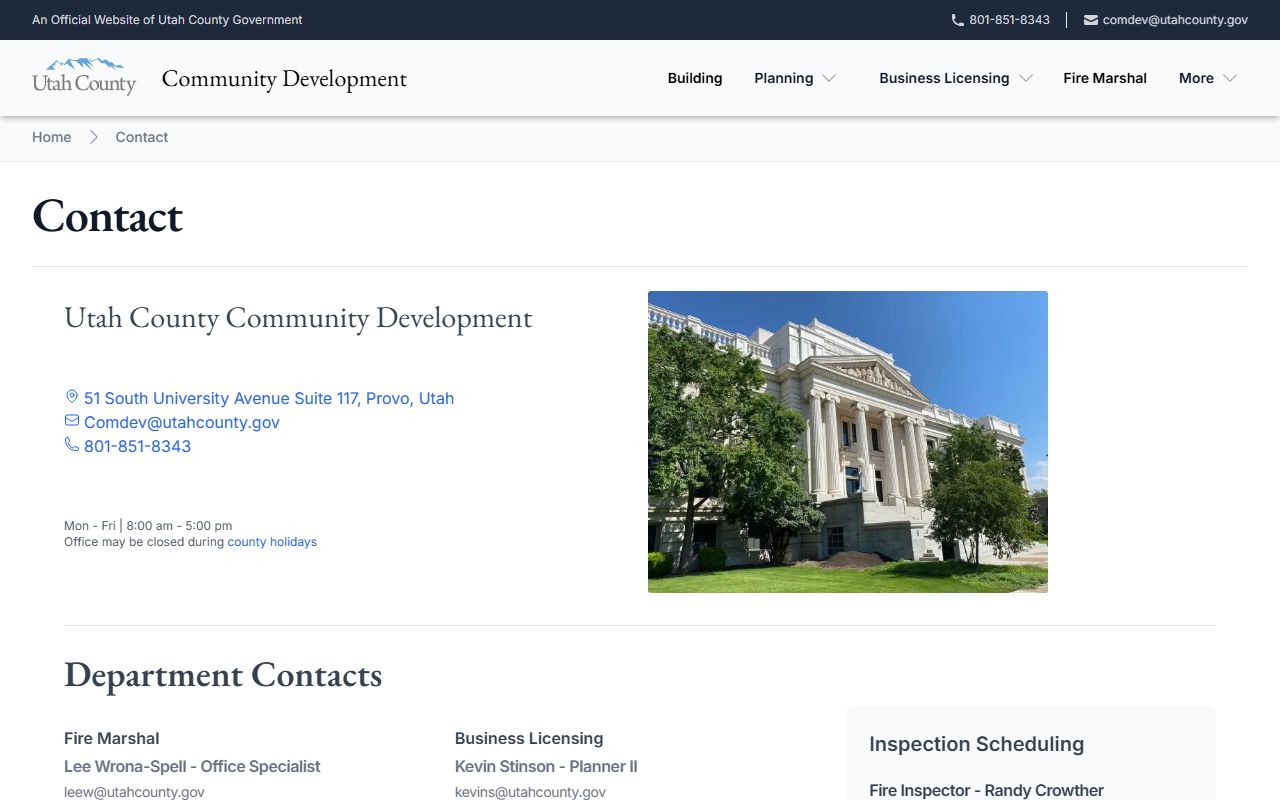 Utah County Phone Directory community development contact page