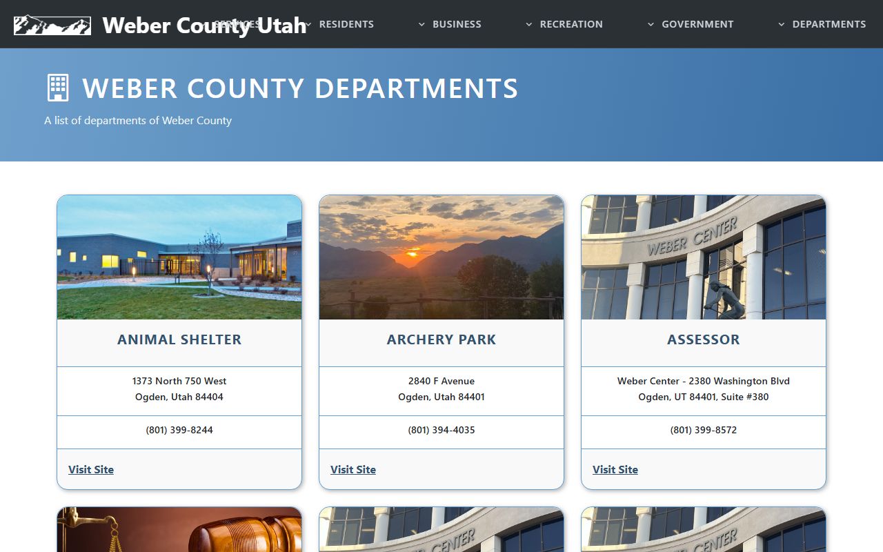 Weber County Phone Directory county departments page