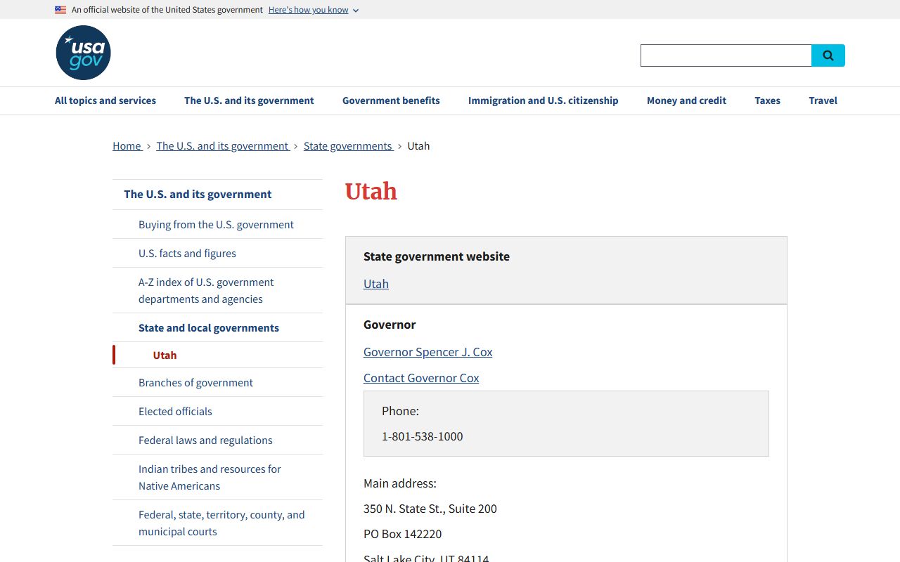 Utah Phone Directory state government portal screenshot